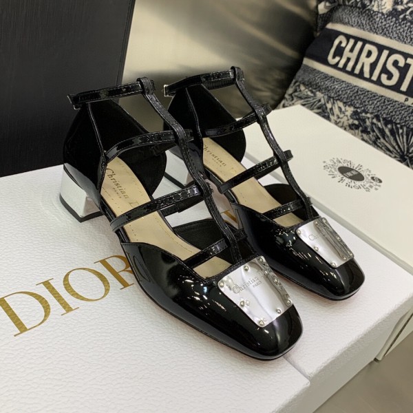 DIOR La Parisienne Dior Patent Leather Block Heel High Heels Women's Black