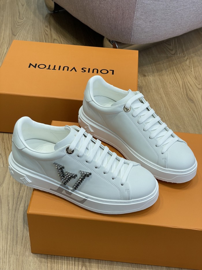 LOUIS VUITTON Time Out Sneakers 'White With Large Crystal Side Logo'
