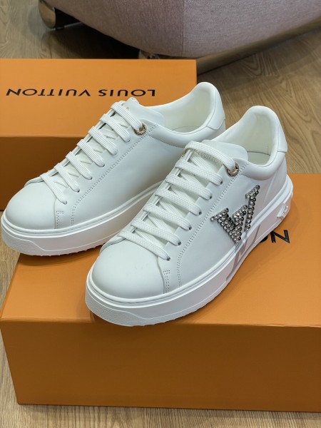 LOUIS VUITTON Time Out Sneakers 'White With Large Crystal Side Logo'