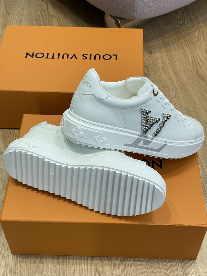 LOUIS VUITTON Time Out Sneakers 'White With Large Crystal Side Logo'
