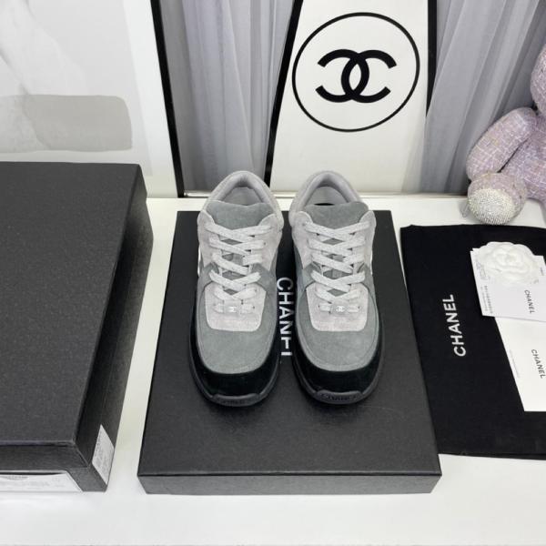 Chanel CC Race Runner Sneakers Shoes Grey Suede
