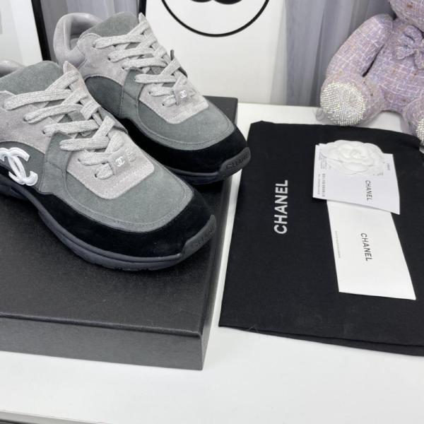 Chanel CC Race Runner Sneakers Shoes Grey Suede