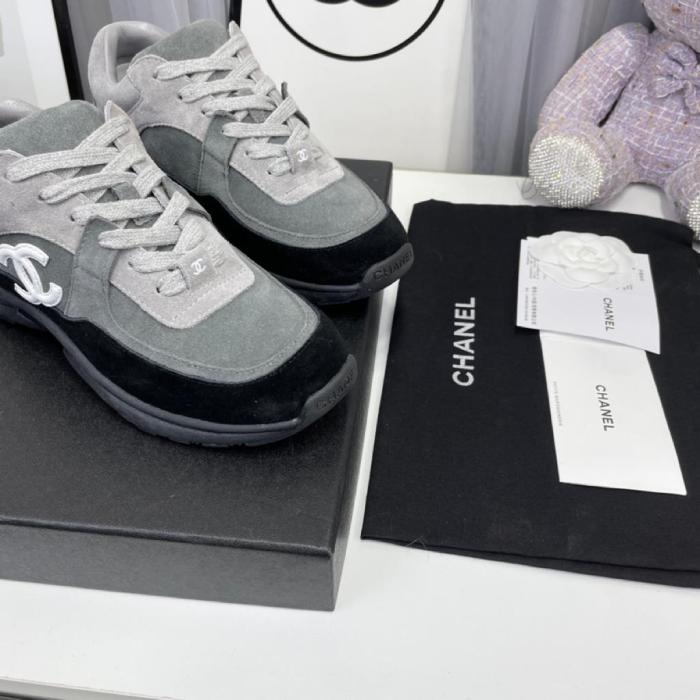 Chanel CC Race Runner Sneakers Shoes Grey Suede