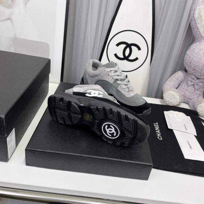 Chanel CC Race Runner Sneakers Shoes Grey Suede