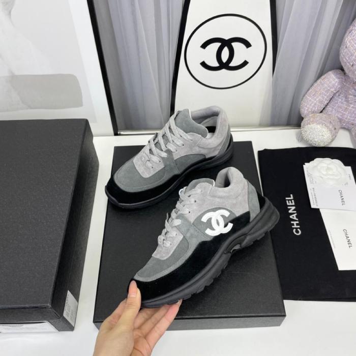 Chanel CC Race Runner Sneakers Shoes Grey Suede
