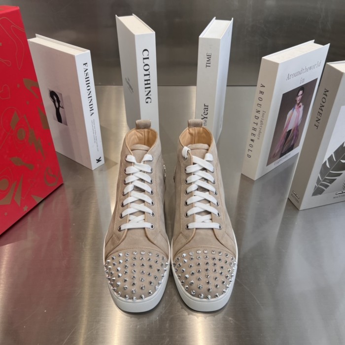 Christian Louboutin CL High Top Skateboard Shoes Beige
