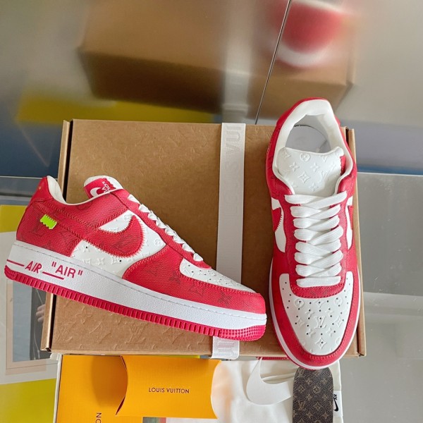 Louis Vuitton Nike Air Force 1 Low By Virgil Abloh White Red