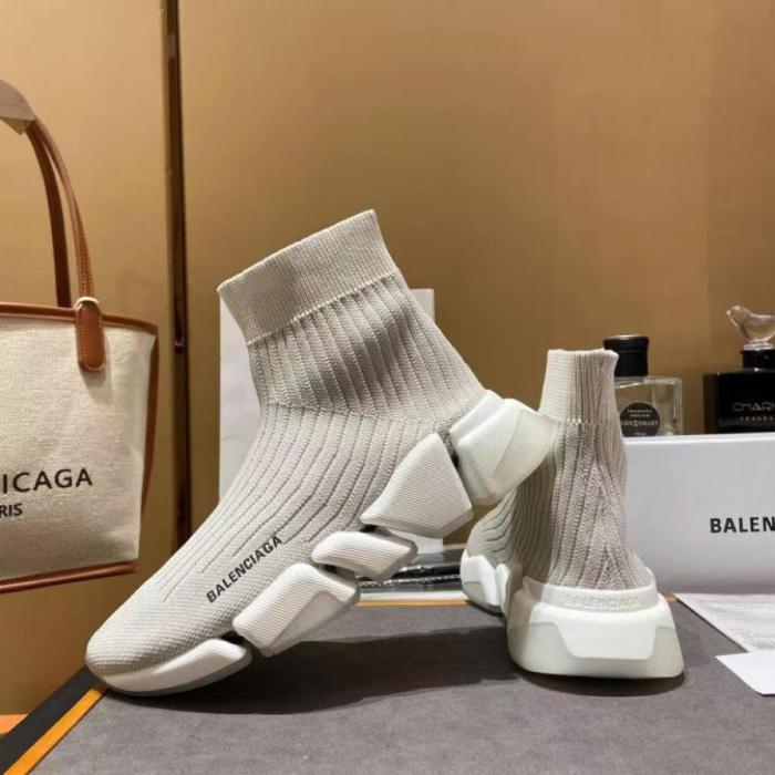 Balenciaga Speed Trainer Rib-Knit Light Gray