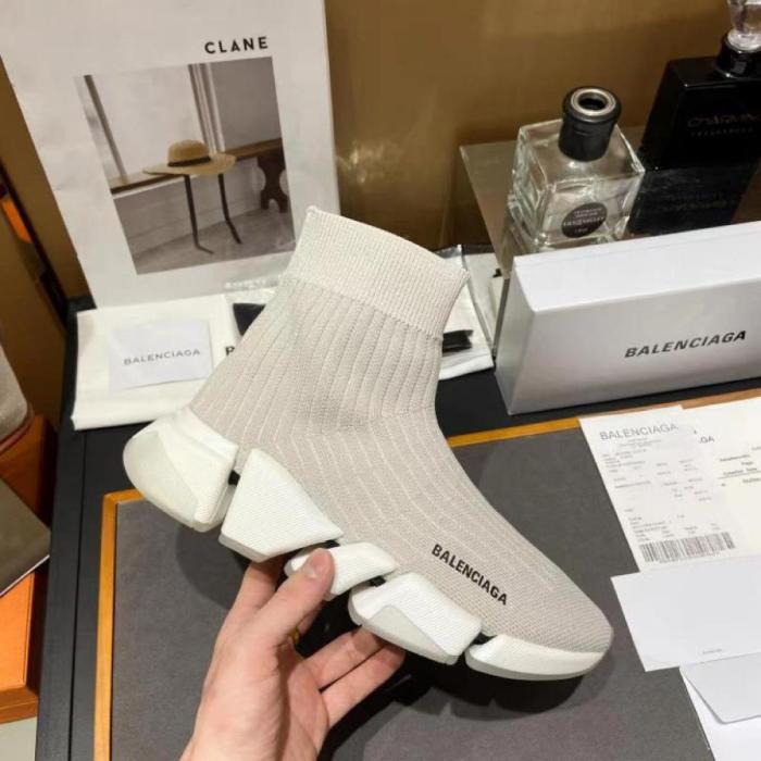 Balenciaga Speed Trainer Rib-Knit Light Gray