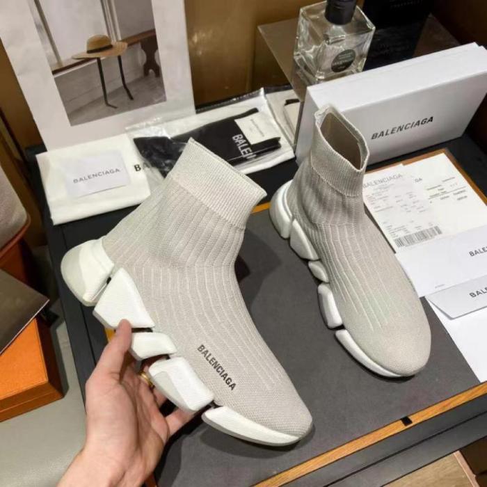 Balenciaga Speed Trainer Rib-Knit Light Gray