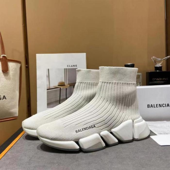 Balenciaga Speed Trainer Rib-Knit Light Gray