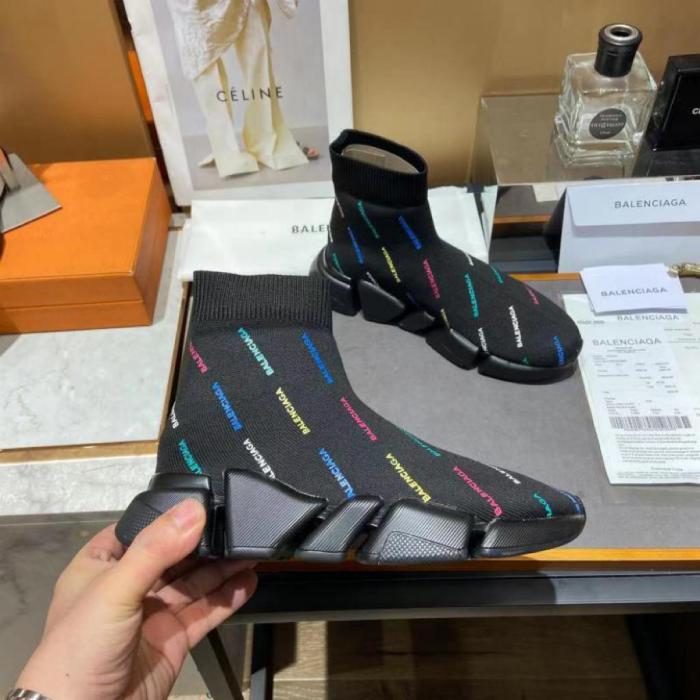 Balenciaga Speed 2.0 AllOver Logo Recycled Knit Black Multicolor