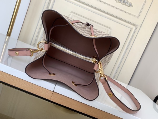 LOUIS VUITTON NOE Checkerboard Leather Bucket Bag, Portable Crossbody Bag, Shoulder Bag Women's Light Pink Rose N40152 size  25.91*17.53*25.91 cm