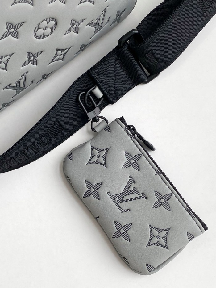LOUIS VUITTON Duo Messenger Cow Leather Messenger Bag, Shoulder Bag, Crossbody Bag Men's Gray M46104 size 26*5*18.5 cm
