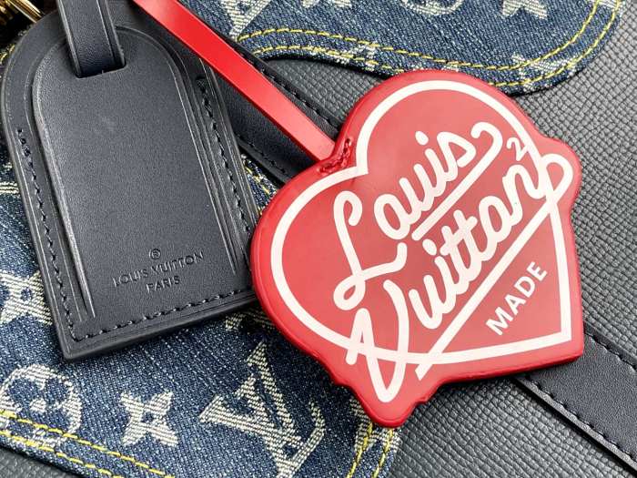 LOUIS VUITTON x NIGO co-branded keepall 50 full print old flower denim with leather and cowhide trim monkey bag hand-held shoulder crossbody travel bag M45975 size 50*23*29 cm