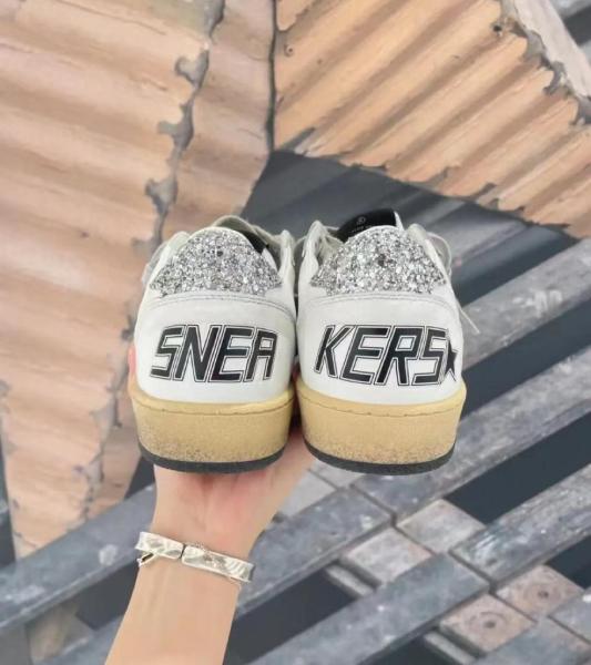 Golden Goose Ball Star White Silver Glitter