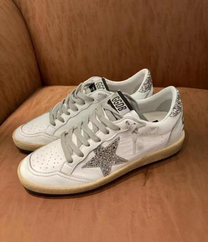 Golden Goose Ball Star White Silver Glitter