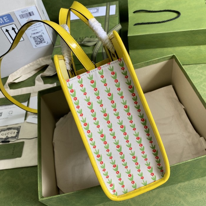 GUCCI Canvas With Leather Handbag, Kids' Bag Kids' Yellow White Candy 605614-H6UAH-8954 size 28.5*11*25 cm