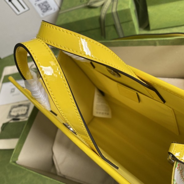 GUCCI Canvas With Leather Handbag, Kids' Bag Kids' Yellow White Candy 605614-H6UAH-8954 size 28.5*11*25 cm