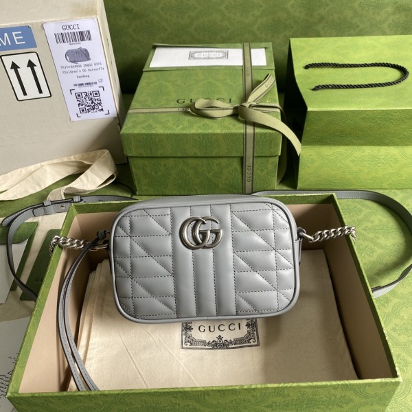 GUCCI GG Marmont Calfskin Camera Bag Shoulder Bag Crossbody Bag Mini Women's Gray 634936-UM8BN-1711 size 15*5*15 cm