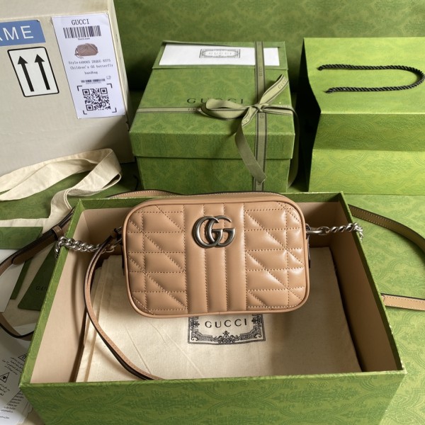 GUCCI GG Marmont Leather Camera Bag, Shoulder Bag, Crossbody Bag Women's Milk Tea 634936-UM8BN-2754 12*18*6 cm
