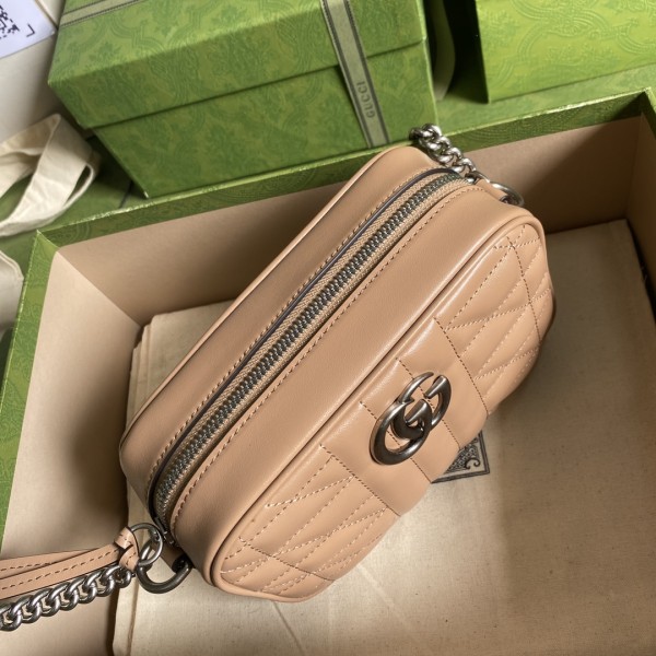 GUCCI GG Marmont Leather Camera Bag, Shoulder Bag, Crossbody Bag Women's Milk Tea 634936-UM8BN-2754 12*18*6 cm