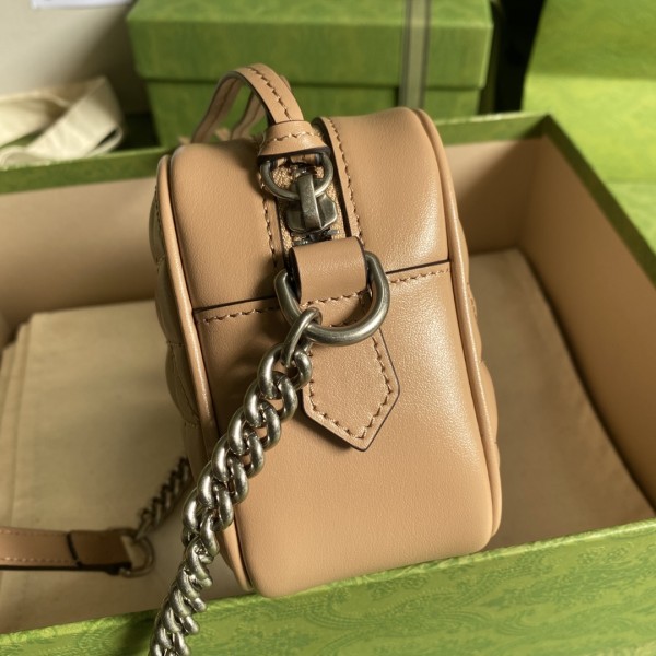 GUCCI GG Marmont Leather Camera Bag, Shoulder Bag, Crossbody Bag Women's Milk Tea 634936-UM8BN-2754 12*18*6 cm