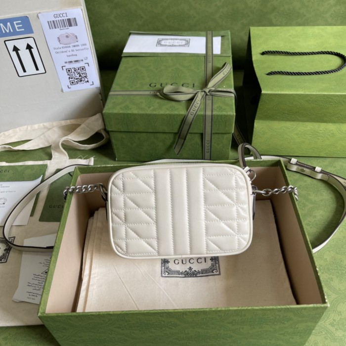 GUCCI GG Marmont Leather Camera Bag, Crossbody Bag, Shoulder Bag Women's White 634936-UM8BN-9022 size 18*6*12 cm