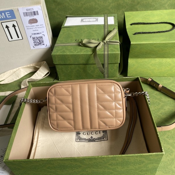 GUCCI GG Marmont Leather Camera Bag, Shoulder Bag, Crossbody Bag Women's Milk Tea 634936-UM8BN-2754 12*18*6 cm