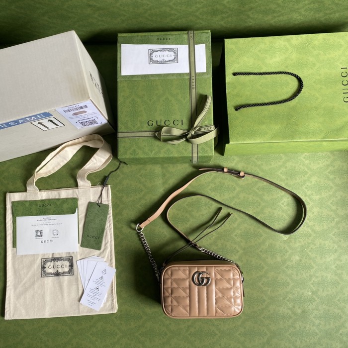 GUCCI GG Marmont Leather Camera Bag, Shoulder Bag, Crossbody Bag Women's Milk Tea 634936-UM8BN-2754 12*18*6 cm