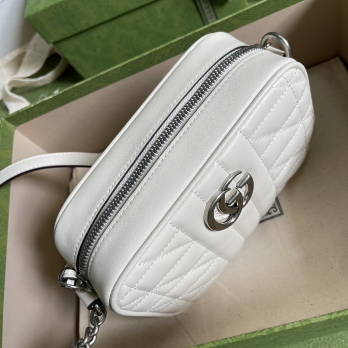 GUCCI GG Marmont Leather Camera Bag, Crossbody Bag, Shoulder Bag Women's White 634936-UM8BN-9022 size 18*6*12 cm