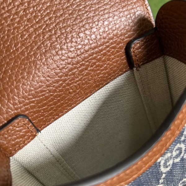 GUCCI Horsebit 1955 Horsebit Logo Denim Leather Cigarette Case Shoulder Bag Crossbody Bag Mobile Phone Bag Mini Unisex Couples Blue/Brown 625615-2KQGG-8375 size 11.5*4*17cm