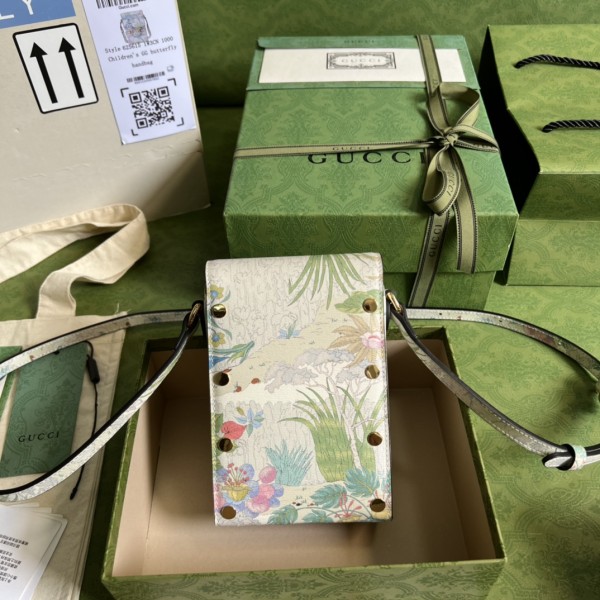 GUCCI Horsebit 1955 Leather Cell Phone Pouch Cigarette Case Bag Shoulder Bag Crossbody Bag Mini Unisex White/Multicolor 625615-UTJ0C-9270 size 11.5*4*17 cm