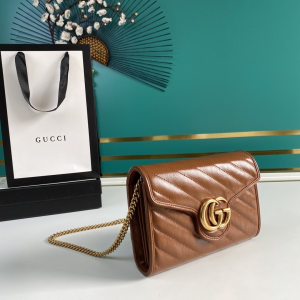 GUCCI Marmont Quilting Leather Envelope Bag Crossbody Bag Shoulder Bag Women's Brown 474575-0OLFT-2535 size 20*6*13cm