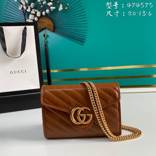 GUCCI Marmont Quilting Leather Envelope Bag Crossbody Bag Shoulder Bag Women's Brown 474575-0OLFT-2535 size 20*6*13cm