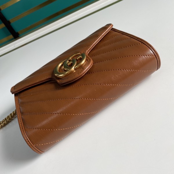 GUCCI Marmont Quilting Leather Envelope Bag Crossbody Bag Shoulder Bag Women's Brown 474575-0OLFT-2535 size 20*6*13cm