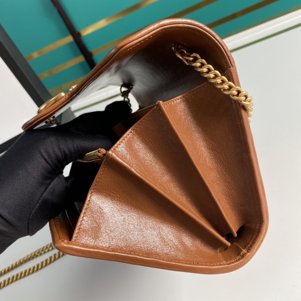 GUCCI Marmont Quilting Leather Envelope Bag Crossbody Bag Shoulder Bag Women's Brown 474575-0OLFT-2535 size 20*6*13cm