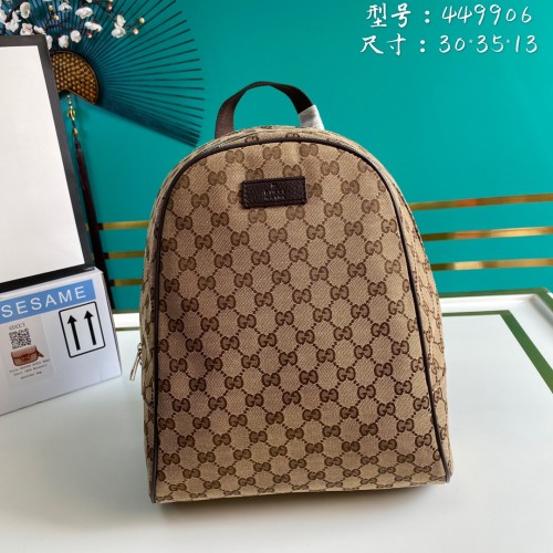 GUCCI Top Zip Backpack Monogram GG Beige/Brown 449906-KY9NN-9873 size 30*14*37cm