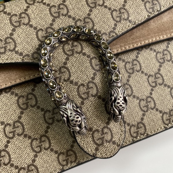 GUCCI Dionysus Canvas With Leather Canvas Bag With Flap Chain Bag Shoulder Bag Crossbody Bag Women's Ebony/Beige 499623-92TJN-8660 size 25*7*13.5 cm