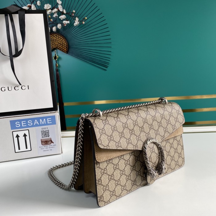 Gucci Dionysus Shoulder Bag Small GG Supreme Beige/Ebony 400249-KHNRN-8642 size 28*9*17 cm