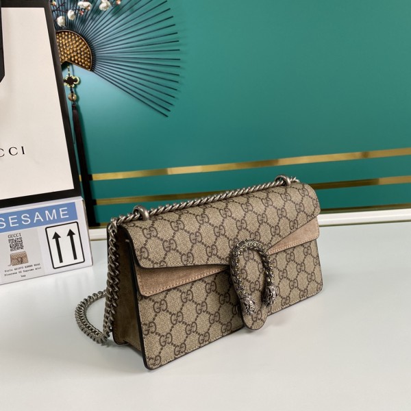 GUCCI Dionysus Canvas With Leather Canvas Bag With Flap Chain Bag Shoulder Bag Crossbody Bag Women's Ebony/Beige 499623-92TJN-8660 size 25*7*13.5 cm
