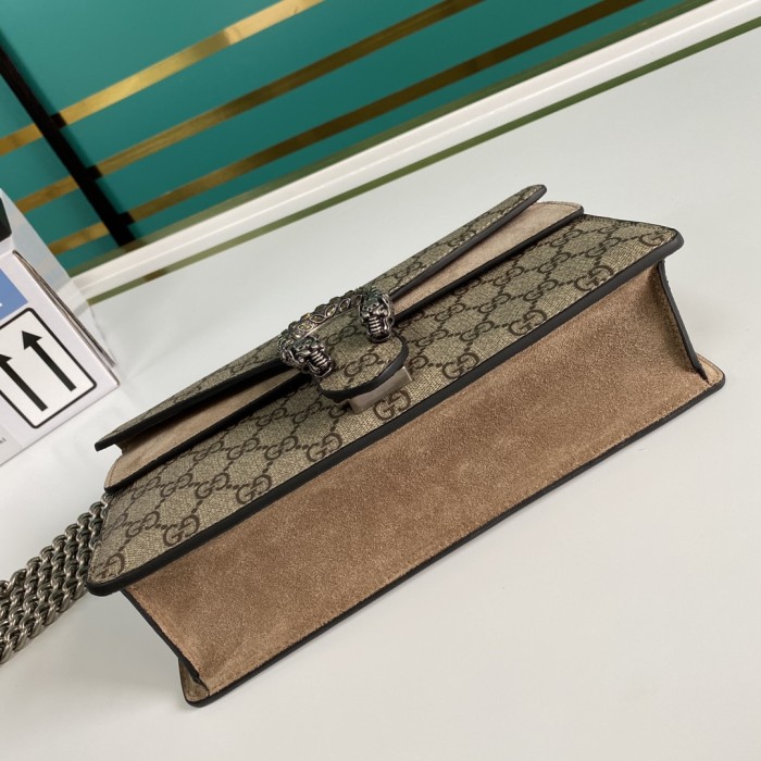 GUCCI Dionysus Canvas With Leather Canvas Bag With Flap Chain Bag Shoulder Bag Crossbody Bag Women's Ebony/Beige 499623-92TJN-8660 size 25*7*13.5 cm