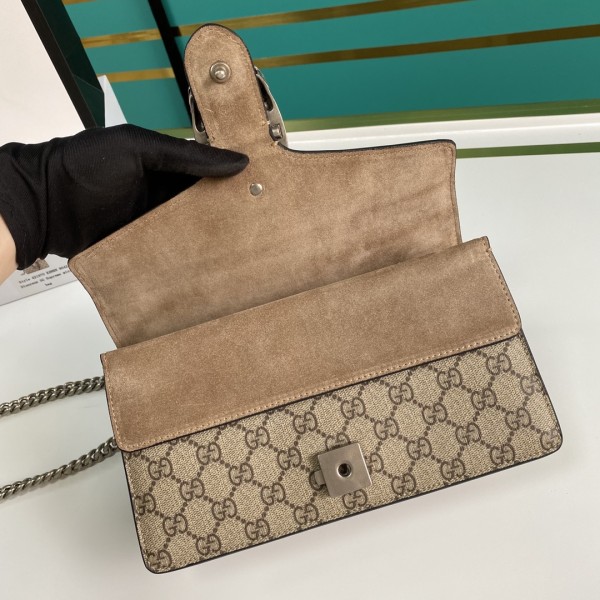 GUCCI Dionysus Canvas With Leather Canvas Bag With Flap Chain Bag Shoulder Bag Crossbody Bag Women's Ebony/Beige 499623-92TJN-8660 size 25*7*13.5 cm