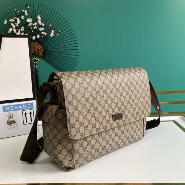GUCCI Canvas With Leather Mommy Bag, Crossbody Bag, Shoulder Bag Women's Ebony/Brown 211131-KGDIG-8588 size 44*14*28 cm