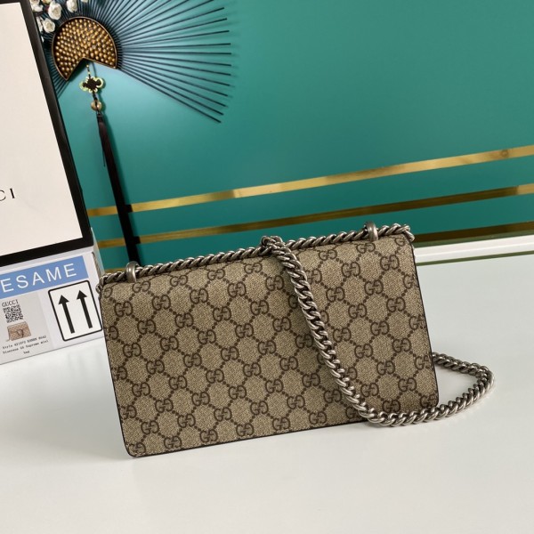 GUCCI Dionysus Canvas With Leather Canvas Bag With Flap Chain Bag Shoulder Bag Crossbody Bag Women's Ebony/Beige 499623-92TJN-8660 size 25*7*13.5 cm