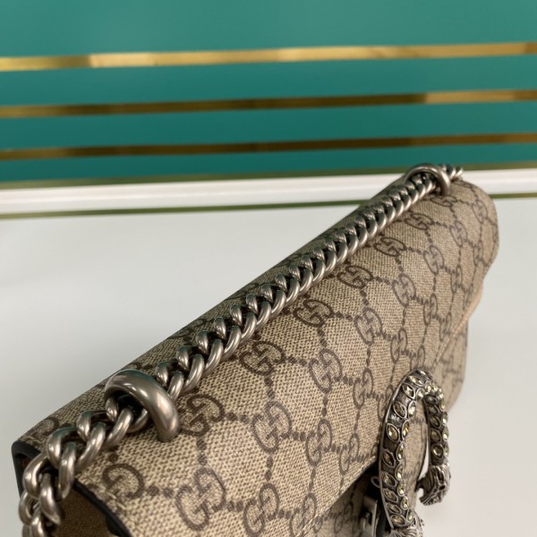 GUCCI Dionysus Canvas With Leather Canvas Bag With Flap Chain Bag Shoulder Bag Crossbody Bag Women's Ebony/Beige 499623-92TJN-8660 size 25*7*13.5 cm
