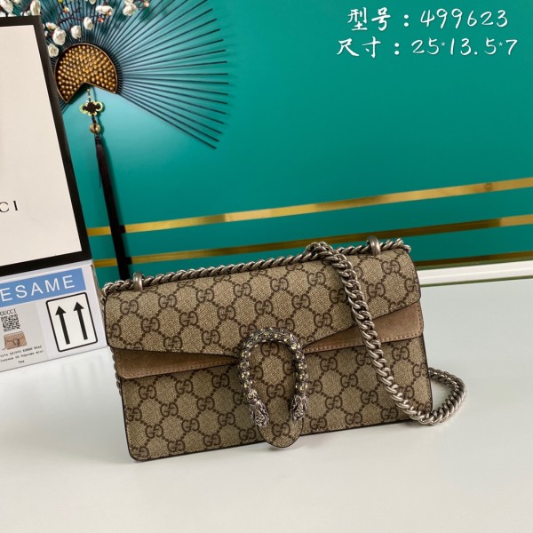 GUCCI Dionysus Canvas With Leather Canvas Bag With Flap Chain Bag Shoulder Bag Crossbody Bag Women's Ebony/Beige 499623-92TJN-8660 size 25*7*13.5 cm