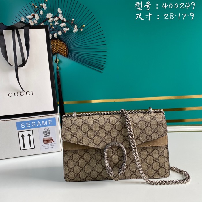 Gucci Dionysus Shoulder Bag Small GG Supreme Beige/Ebony 400249-KHNRN-8642 size 28*9*17 cm