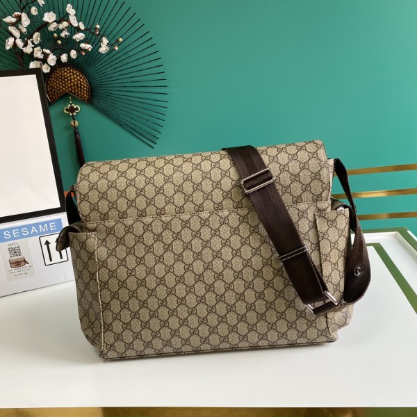 GUCCI Canvas With Leather Mommy Bag, Crossbody Bag, Shoulder Bag Women's Ebony/Brown 211131-KGDIG-8588 size 44*14*28 cm