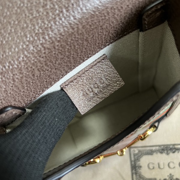 GUCCI Horsebit 1955 Canvas With Leather Cell Phone Pouch Shoulder Bag Crossbody Bag Mini Unisex Ebony/Brown 625615-UQHFG-8679 size 11.5*4*17 cm